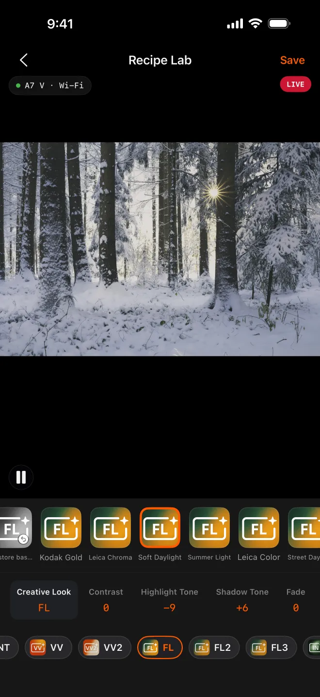 Tap Creative Look to choose from the looks your camera supports.